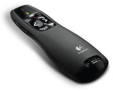 Logitech Wireless Presenter R400, USB 2.4GHz Wireless Receiver, On/Off Switch, Battery Indicator (Powered by 2 x AAA batteries, included)